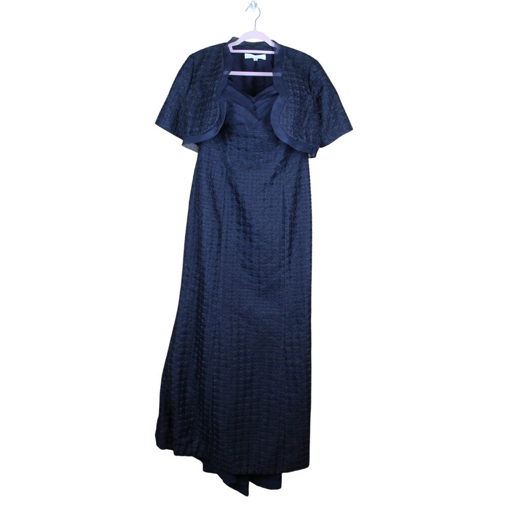 Designer Carolina Herrera Blue Textured Strapless Fit & Flare Evening Gown Dress